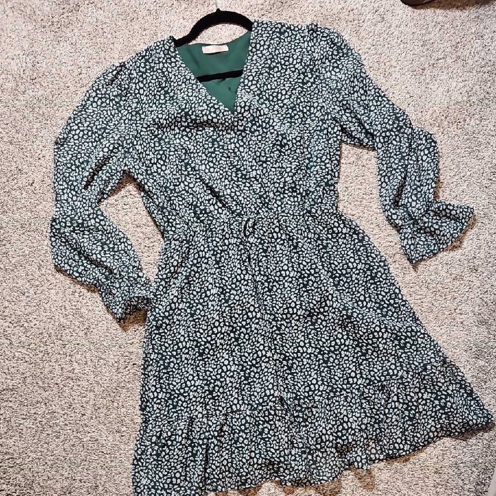 Green & White Leopard Print Dress